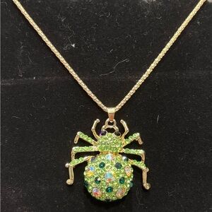 Gold and Green Spider Pendant Necklace